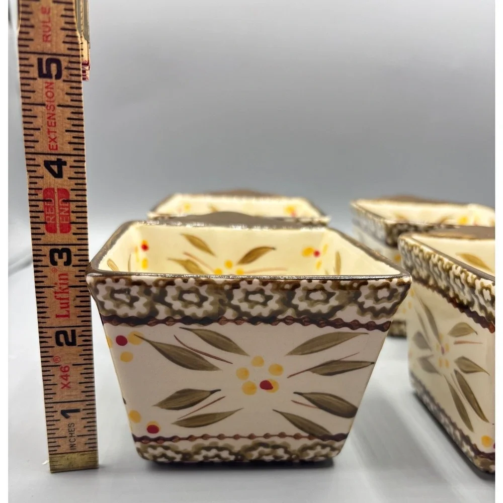 Temp-tations Old World Brown 10oz‎ Square Ramekins Set of 4 Bakeware Bowls